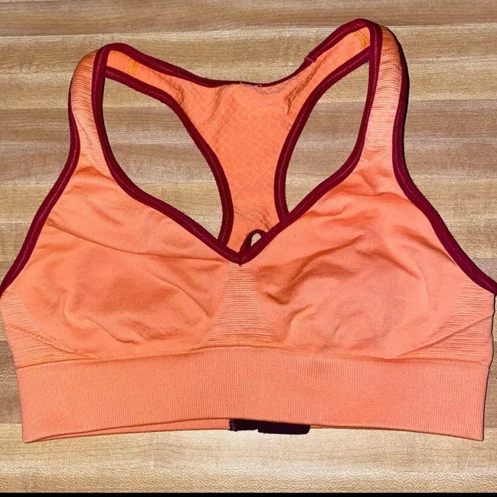 Lululemon Go Steady Orange Burgundy Trim Bra Size 4